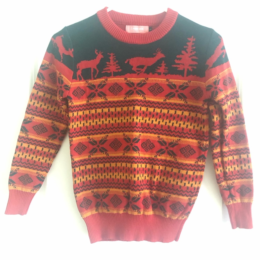 Camii Mia Girls S holiday green, red, orange sweater